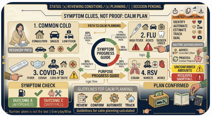 Overlapping symptom diagram showing that cold, flu, COVID-19, and RSV share many of the same symptoms.