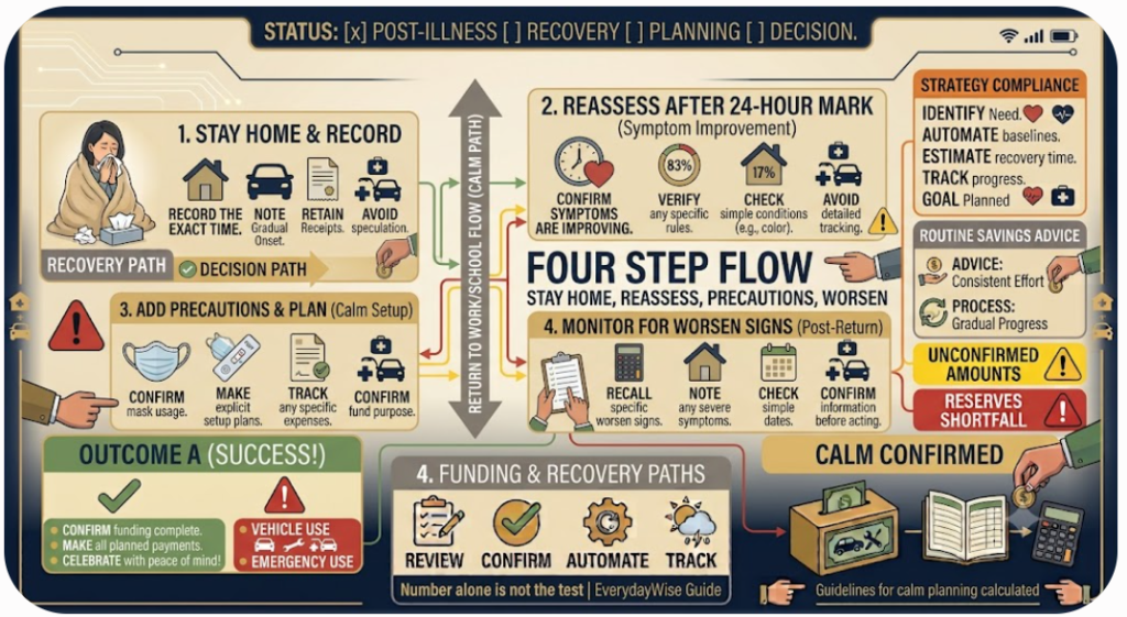 Four-stage respiratory illness return framework showing reassessment and a return to staying home if symptoms worsen.