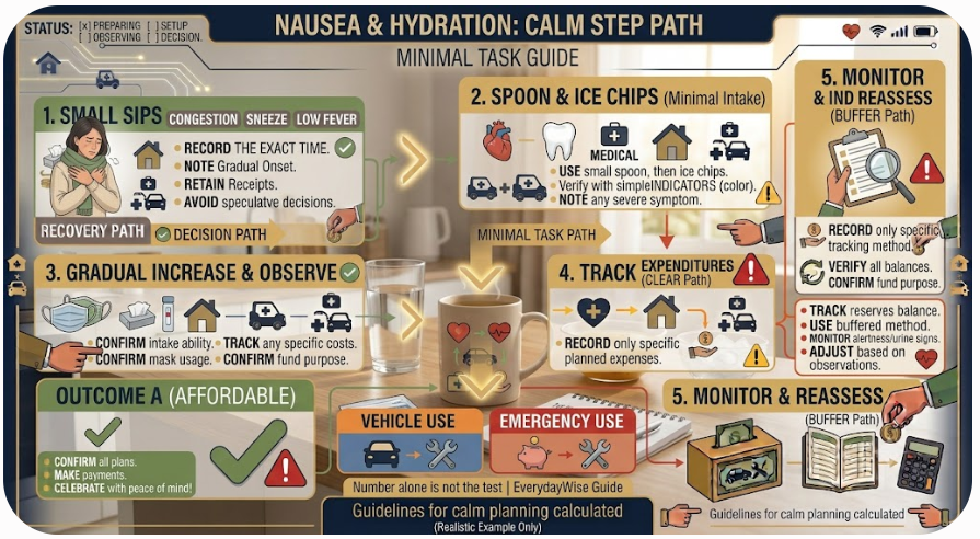 Four-step hydration sequence using small frequent amounts, gradual increases, and reassessment.