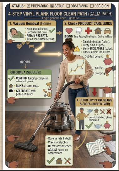 Vinyl plank cleaning sequence based on the installed floor’s own care guide.