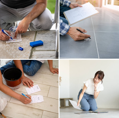 Tile and Grout Maintenance - Homeowner identifying tile and grout materials before choosing a cleaning method.