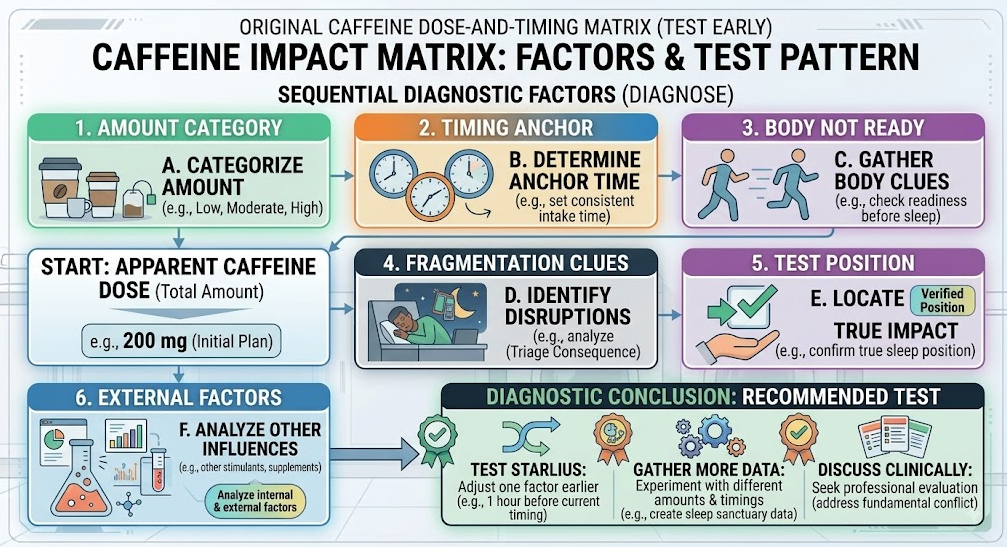A matrix combines caffeine amount and distance from bedtime to choose a more conservative personal test boundary.