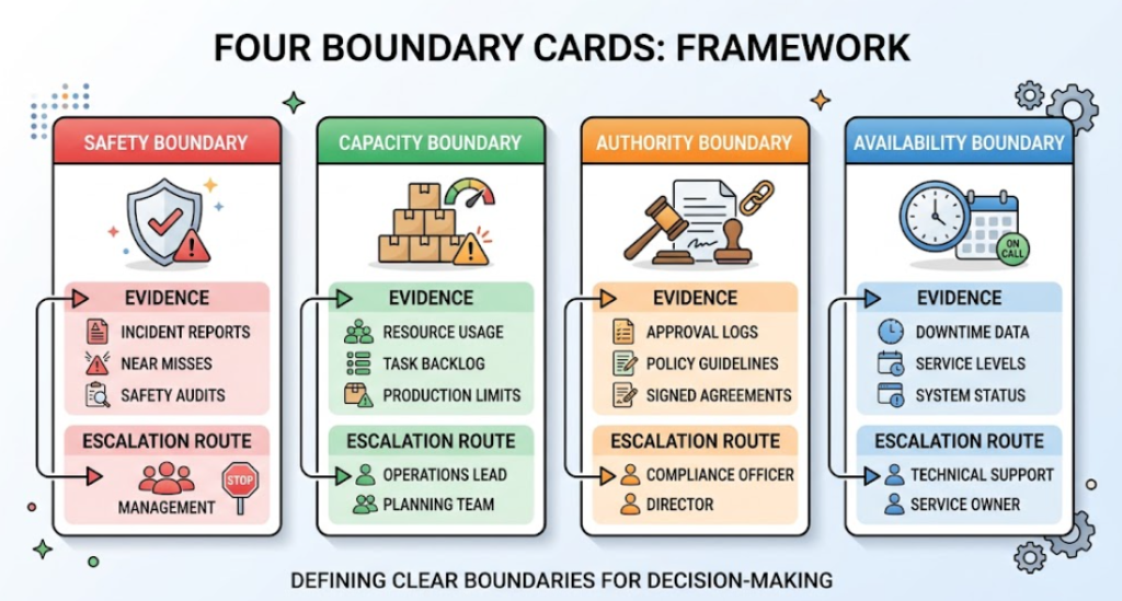 Four boundary types require different evidence and escalation routes.