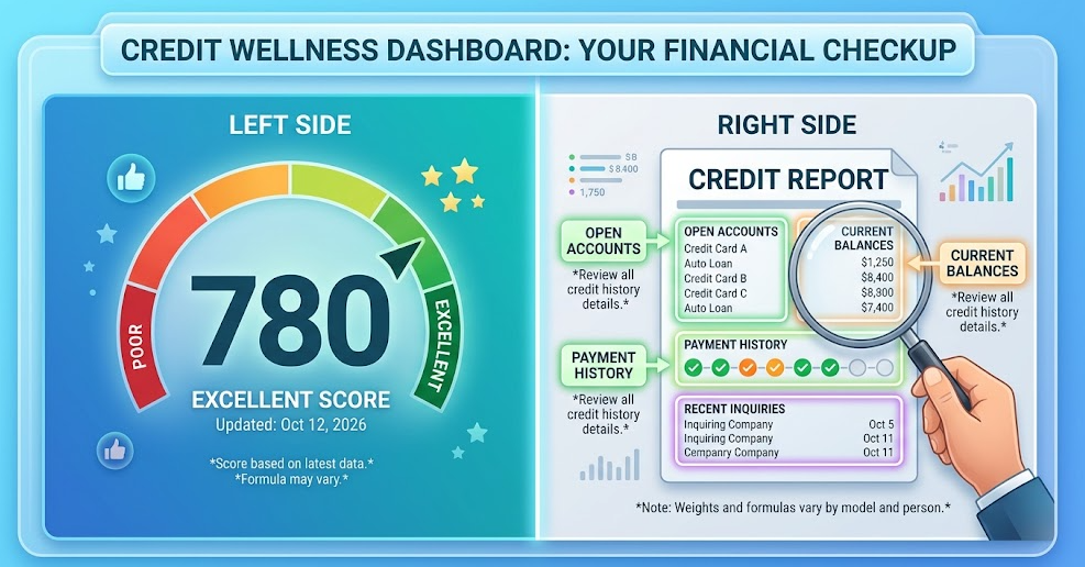 The score summarizes; the report provides the fields that can be checked. - Credit Report vs. Credit Score
