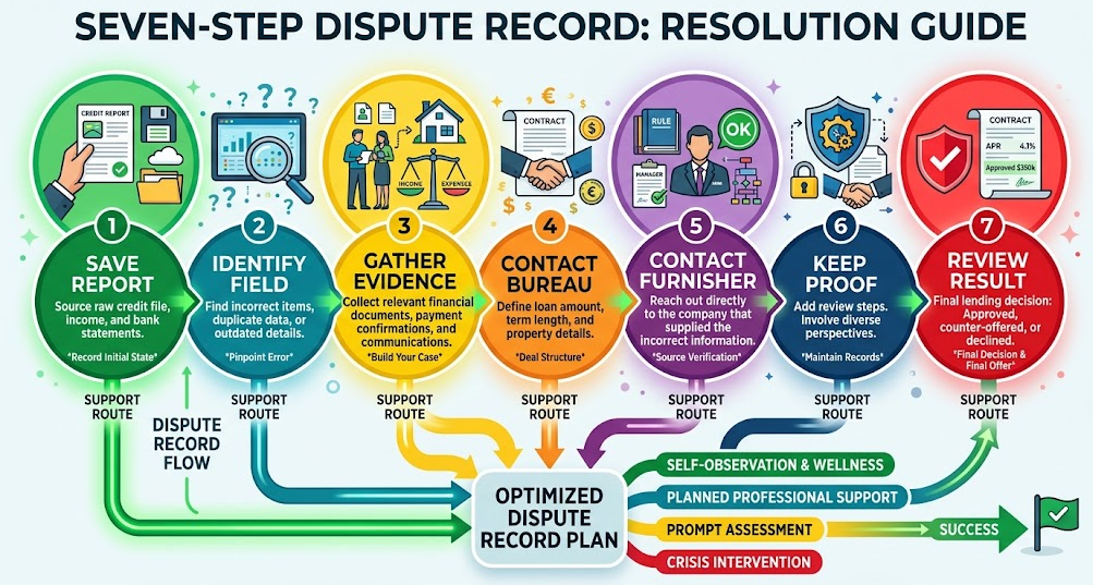 Seven steps for documenting and disputing a credit-report error.