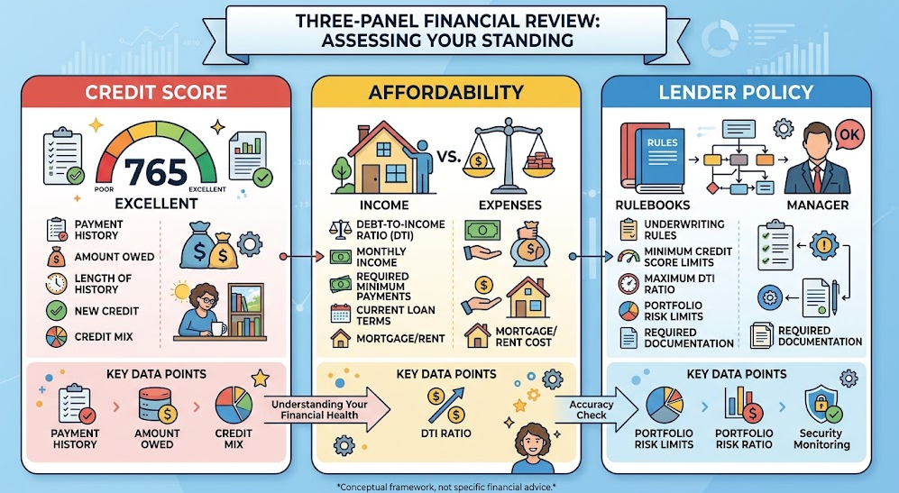 Credit score, affordability, and lender policy use different information.
