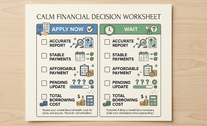 A worksheet compares verified reasons to apply now with verified reasons to wait.