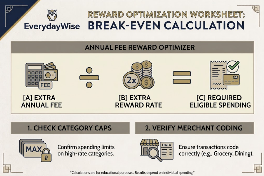 Credit-card annual-fee break-even spending worksheet.