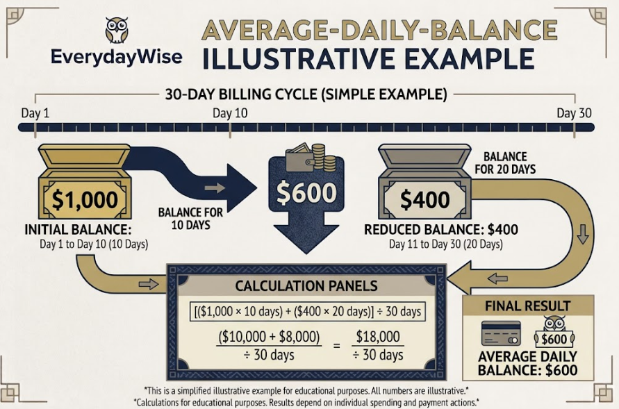 Thirty-day average daily balance example with a payment after day ten.