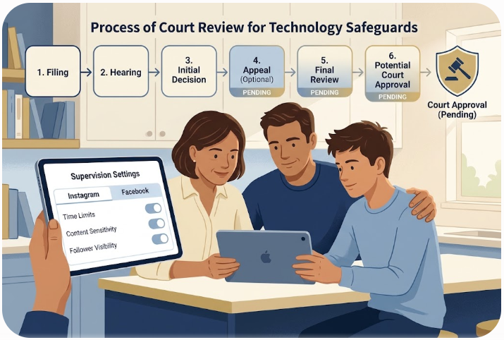 Meta teen safety settlement - Cash distribution imagery, legal victory symbolism, monitoring of private messages, or guaranteed-safety claims.
