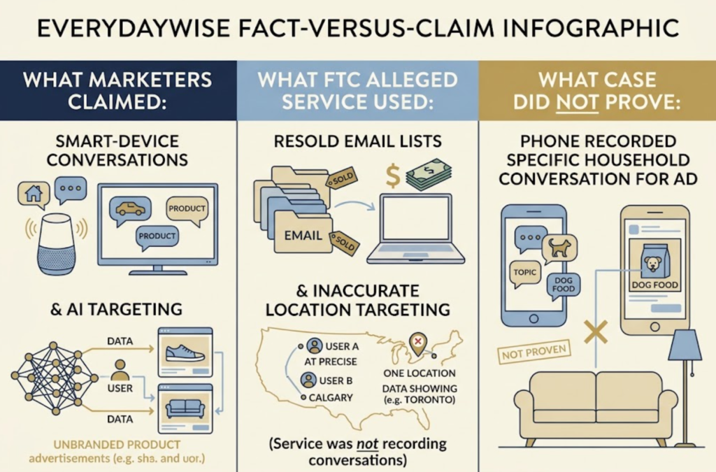 Did Smart Devices Listen for Ads? - Marketers’ voice-listening claim is separated from the email-list service alleged by FTC and from what the case did not prove.
