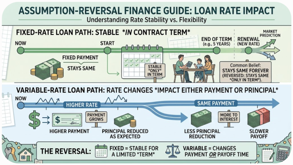 Fixed vs Variable - A fixed rate remains stable for its stated period while a variable-rate change may affect payments or principal progress.