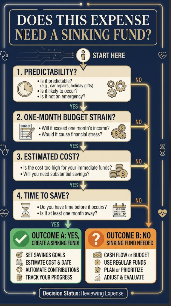 Decision flow for identifying whether an expected expense is a good sinking-fund candidate.