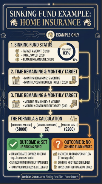 Example home-insurance sinking fund with a $1,200 target and a $200 monthly contribution.