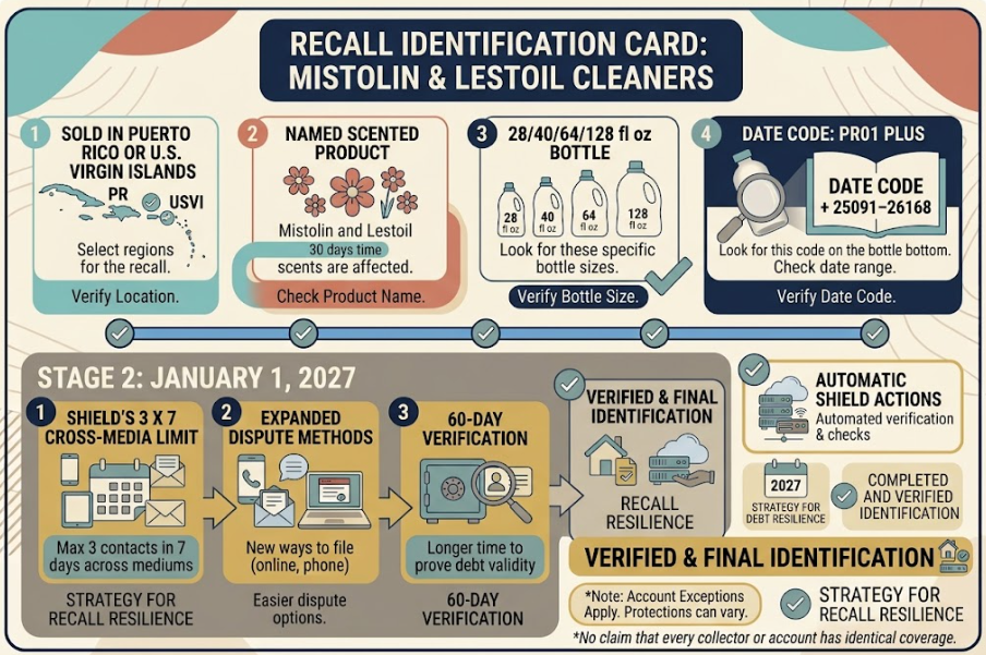 Mistolin and Lestoil cleaner recall - Four checks for the Mistolin and Lestoil cleaner recall: sales region, scented product, bottle size, and date code.