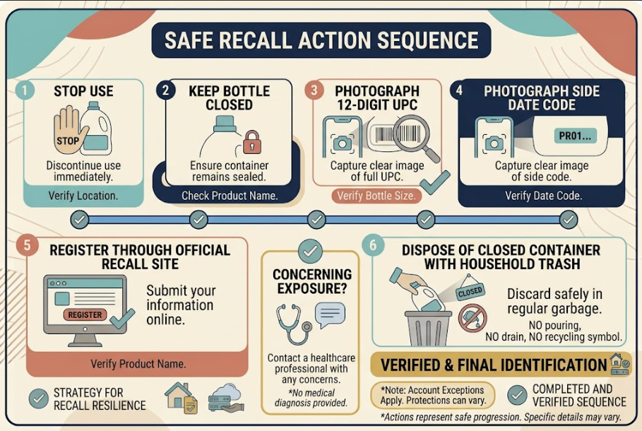 Photograph the UPC and date code before registering and disposing of the closed bottle.